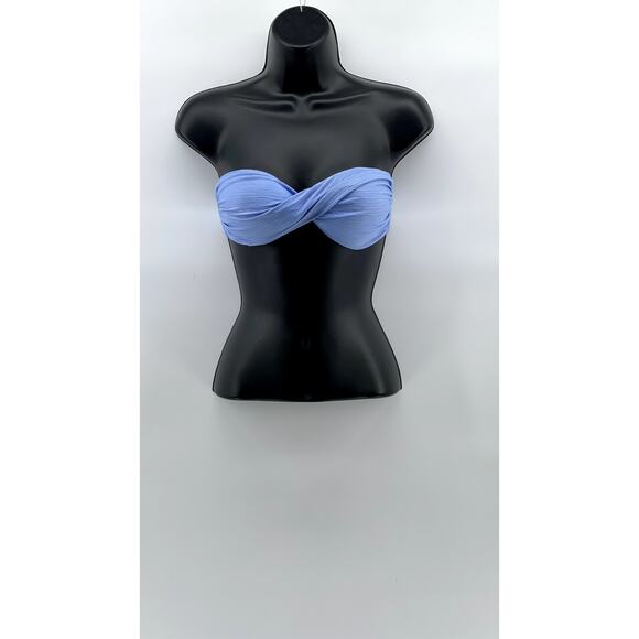 HEIDI KLEIN Women's Blue Textured Strapless Twist Front Tie-Back Bikini Top SZ 1 - Picture 1 of 8